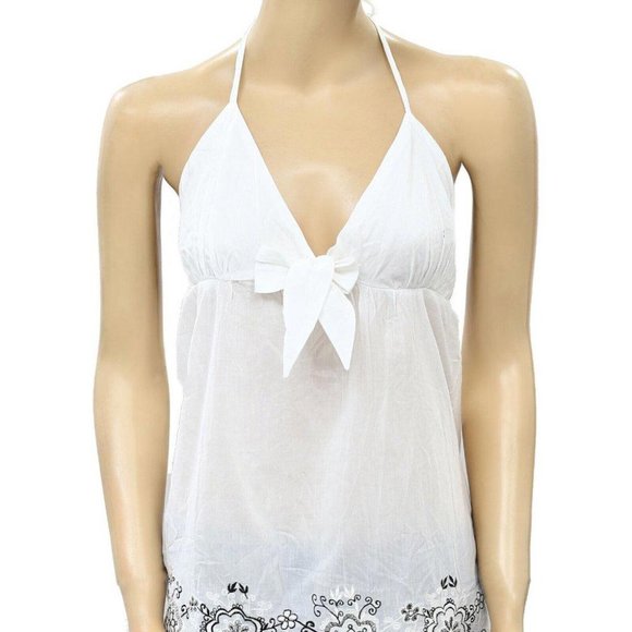 Anthropologie Floral Embroidered Halter Blouse Top Cotton White S New - Picture 2 of 4